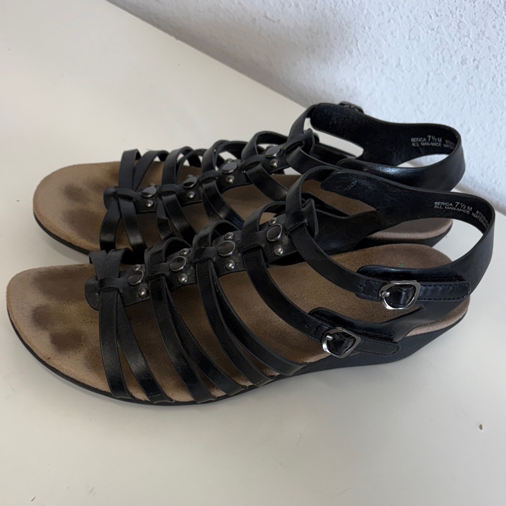 Yuu Black Strappy Sandals with Silver Accents - Picture 5 of 8